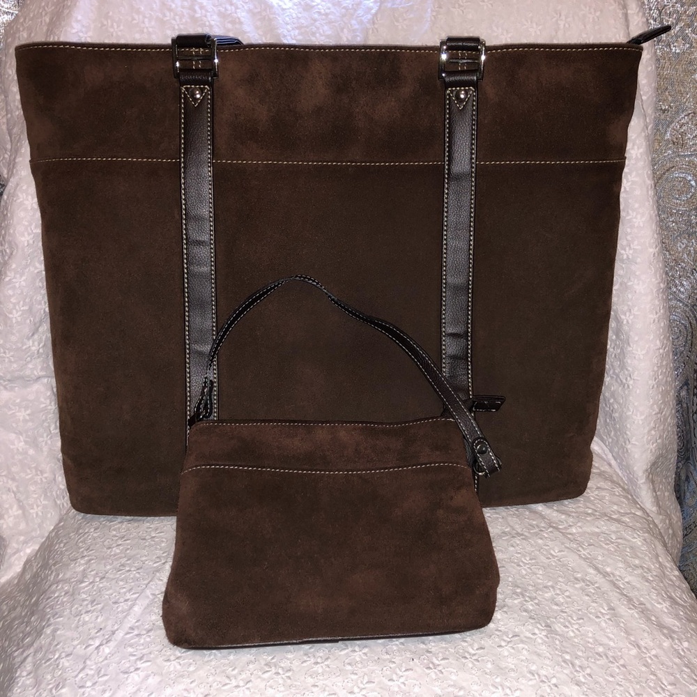 Brown suede laptop bag